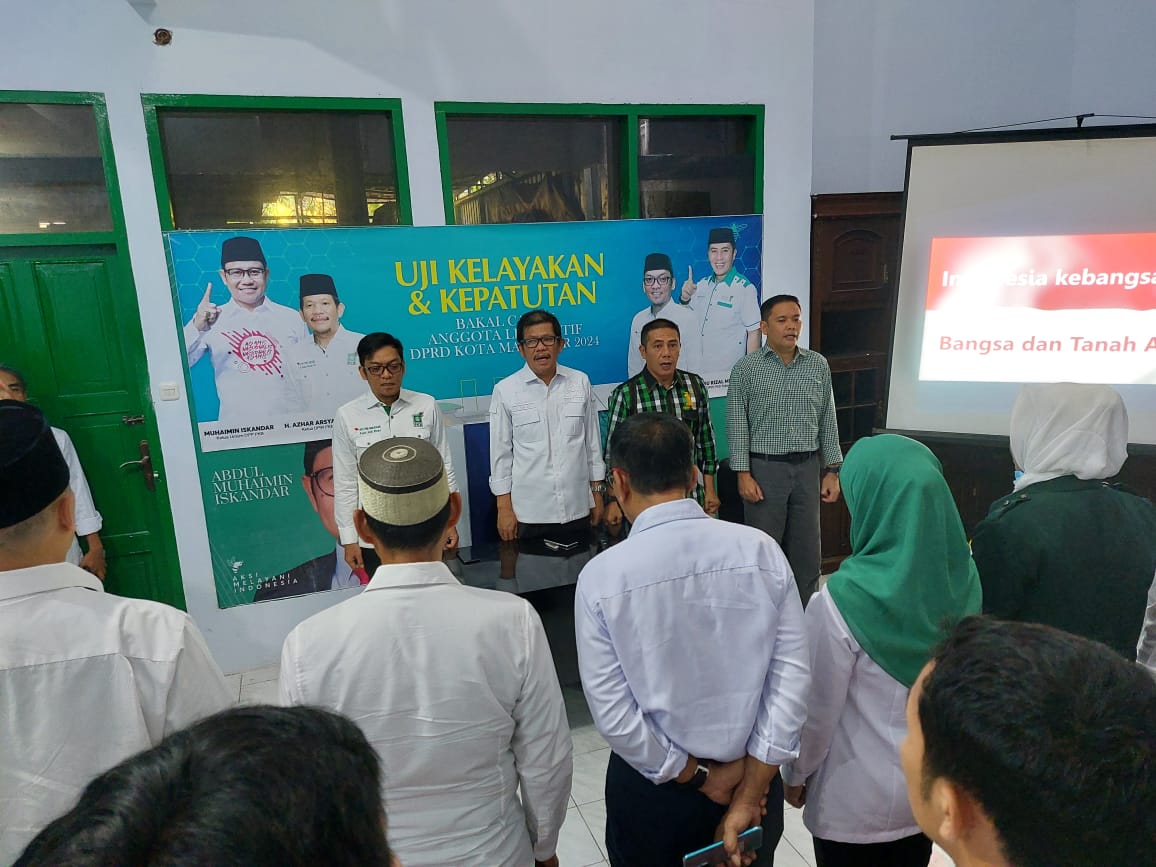 Suasana kegiatan Uji Kompetensi dan Kepatutan (UKK) Bacaleg PKB Makassar, Dikatakan Ketua LPP PKB Sulsel, Syamsu Rizal MI menegaskan bahwa perhelatan Pemilu 2024 kali ini, pihaknya ingin kembali menorehkan prestasi suara yang signifikan.