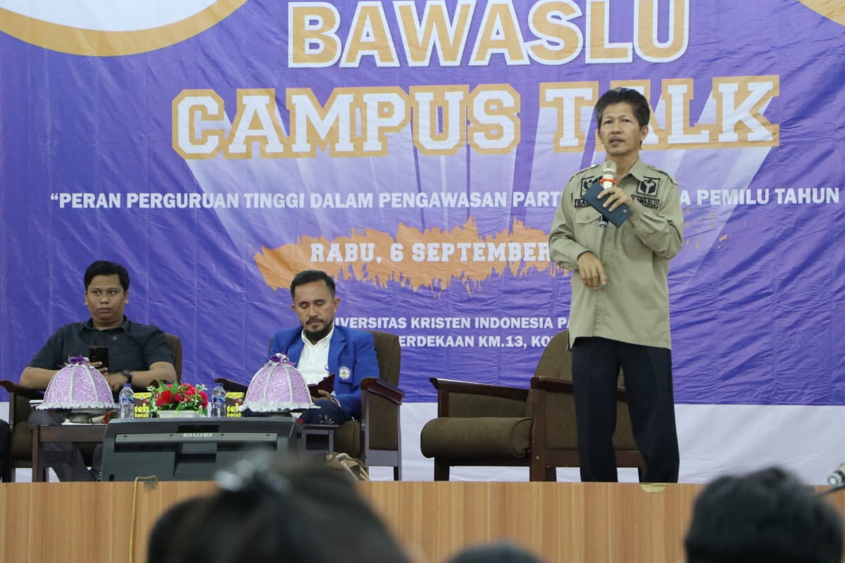 Anggota Bawaslu Sulsel, Saiful Jihad saat menghadiri Campus Talk Bawaslu yang digelar di Universitas Kristen Indonesia (UKI) Paulus, Rabu (6/9/2023) kemarin.