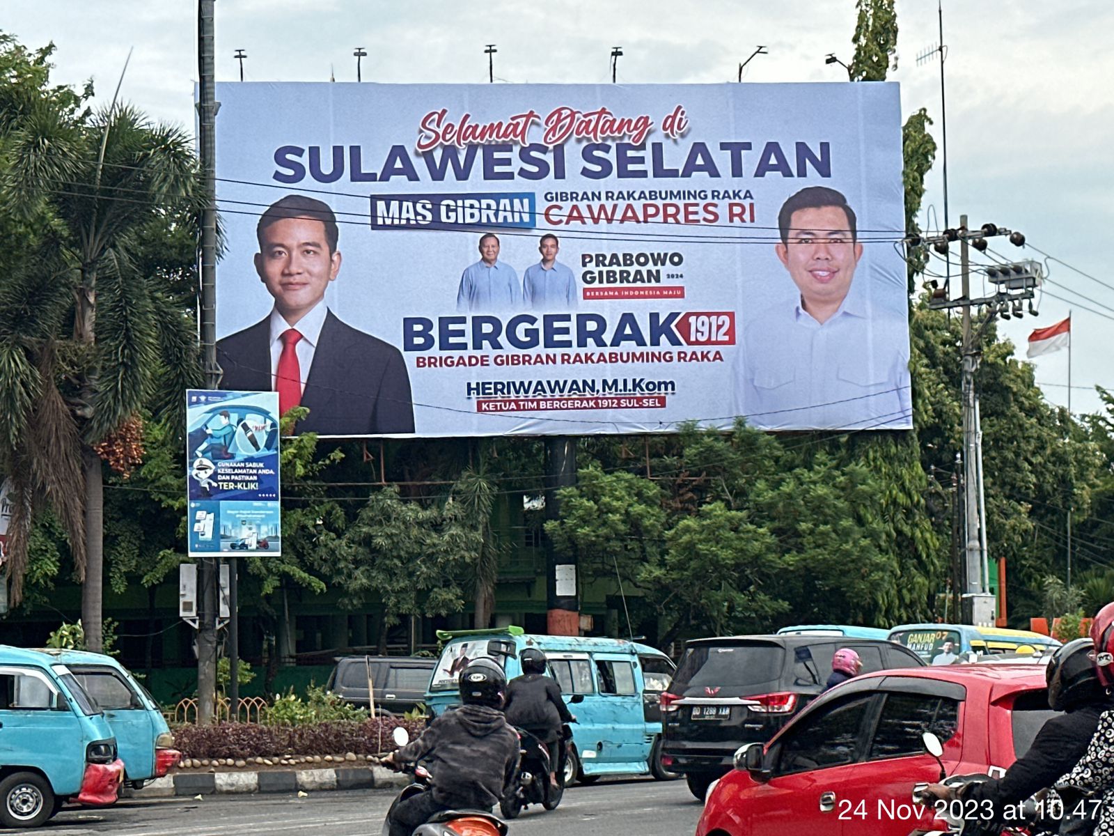 Baliho Calon Wakil Presiden (Cawapres) RI nomor urut 2, Gibran Rakabuming Raka melakukan kunjungan ke Makassar selama dua hari.