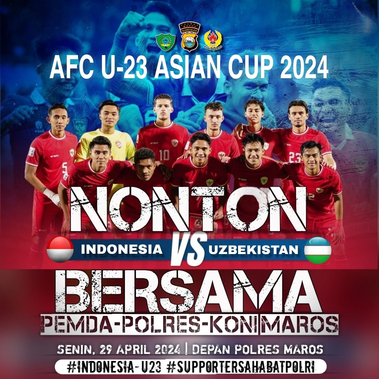 nonton bareng (Nobar) laga tim nasional Indonesia lawan Uzbekistan di babak semifinal Piala Asia U-23 2024.