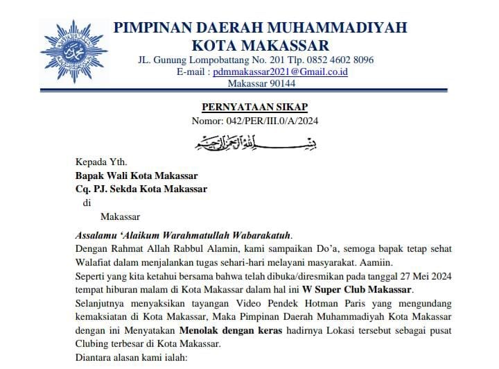 Pimpinan Daerah (PD) Muhammadiyah Kota Makassar merespons kehadiran tempat hiburan milik pengacara kondang Hotman Paris.