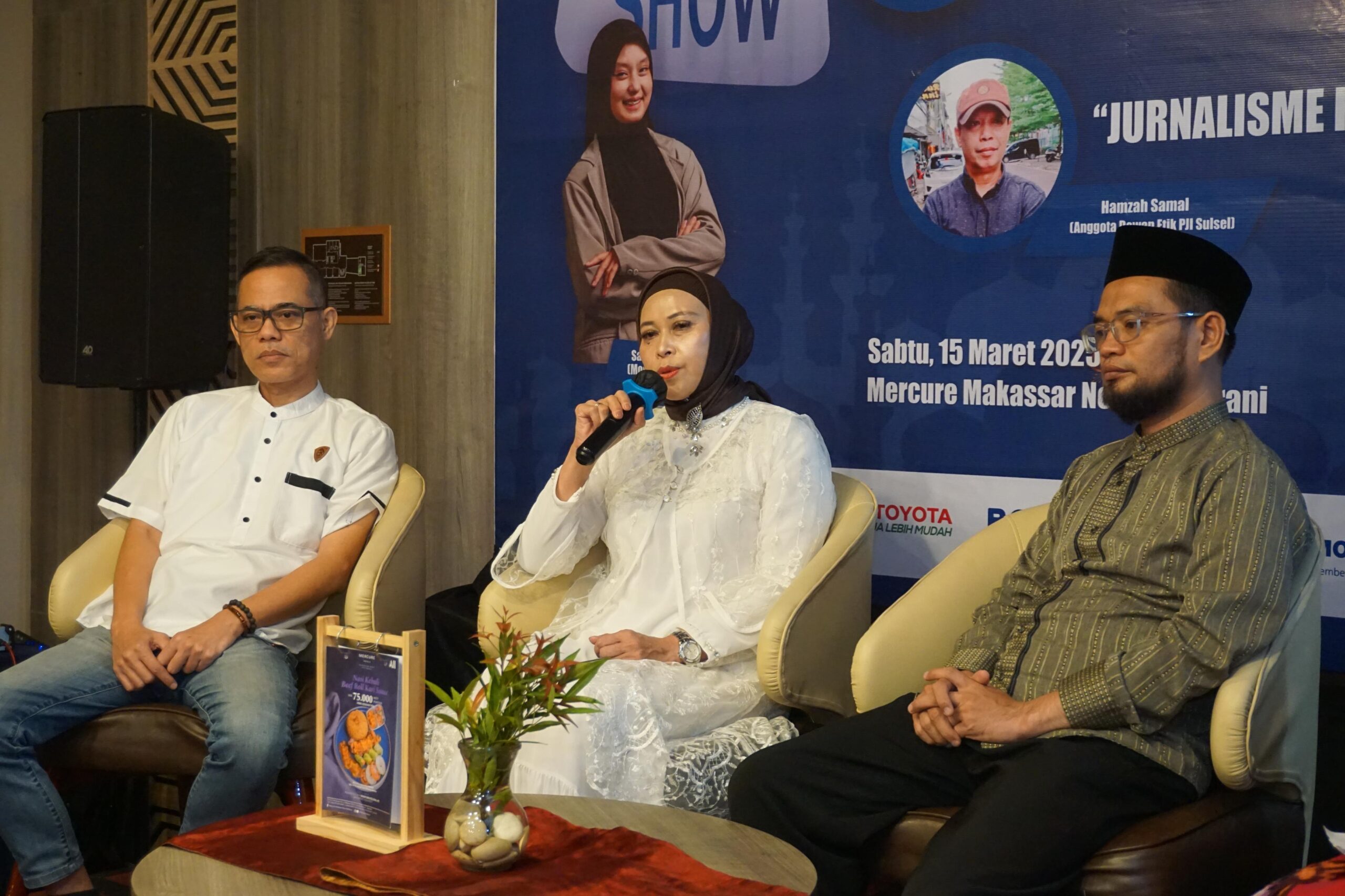 Diskusi Perhimpunan Jurnalis Indonesia (PJI) Sulsel Tantangan dan Peluang Industri Pariwisata Sulsel tahun 2025, di Hotel Mercure Makassar, Sabtu (15/3/2025).