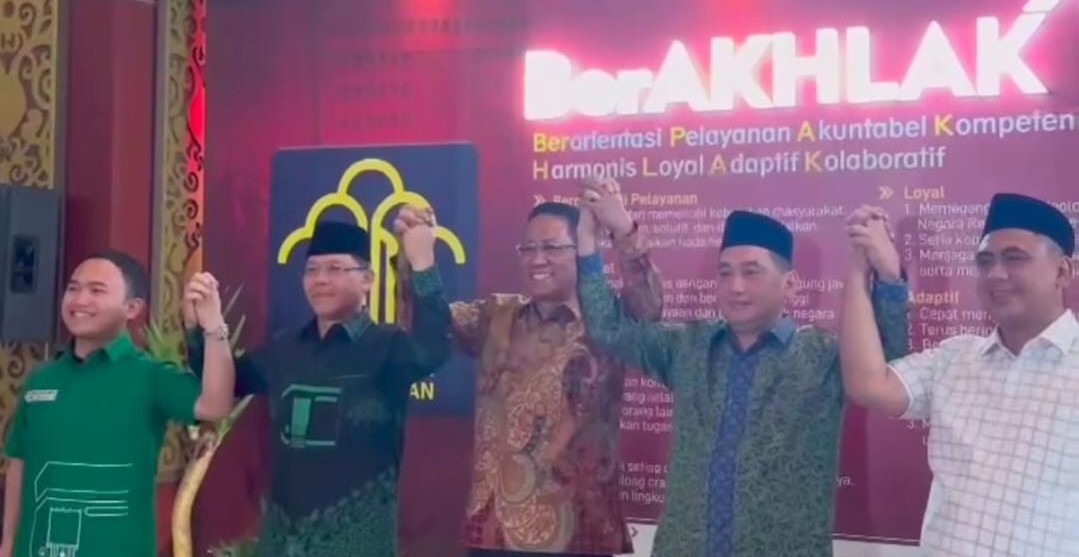 Dari kiri ke kanan. Imam Fauzan, Mardiono, Menteri Hukum Supratman Andi Agtas, Taj Yasin dan Agus Suparmanto di kantor Kemenkum RI, Jakarta Selatan, Senin (6/10/2025).