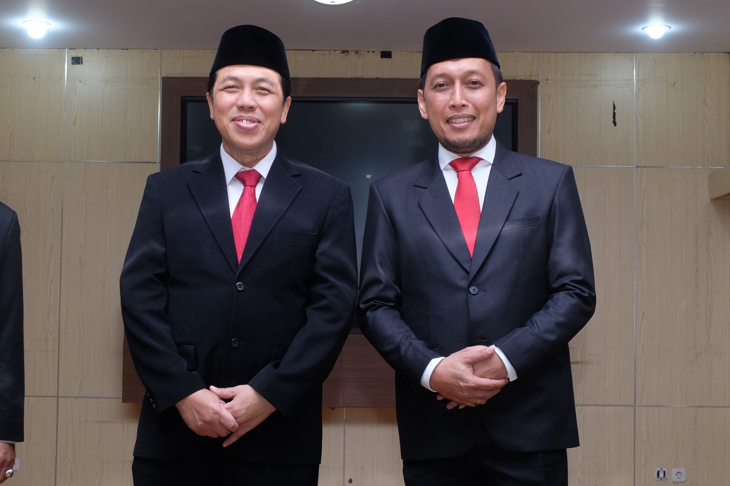 Kepala Kantor Wilayah BPN Sulawesi Selatan, Dony Erwan Brilianto bersama Aksara Alif Raja usai pelantikan di Kantor Kanwil ATR/BPN Sulsel, Jl Cendrawasih, Kota Makassar, Sulsel, Rabu (8/10/2025).