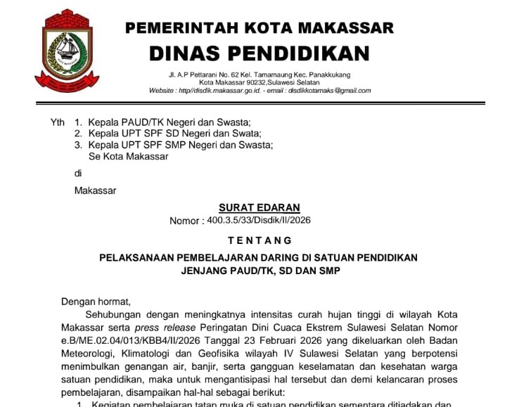Surat Edaran Dinas Pendidikan Kota Makassar.