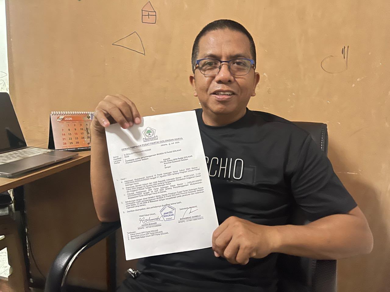 Berdasarkan surat Nomor B-1050/DPP/GOLKAR/VII/2026 tertanggal 6 Juli 2026, Musda XI Golkar Sulsel dijadwalkan berlangsung pada Sabtu, 18 Juli 2026 di Makassar.