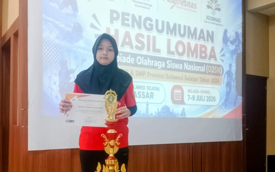 Ananda Juanita Alfahirah, siswa utusan SMP Muhammadiyah 13 Makassar kembali sukses meraih juara 1 pada O2SN Tingkat Provinsi Sulawesi Selatan.