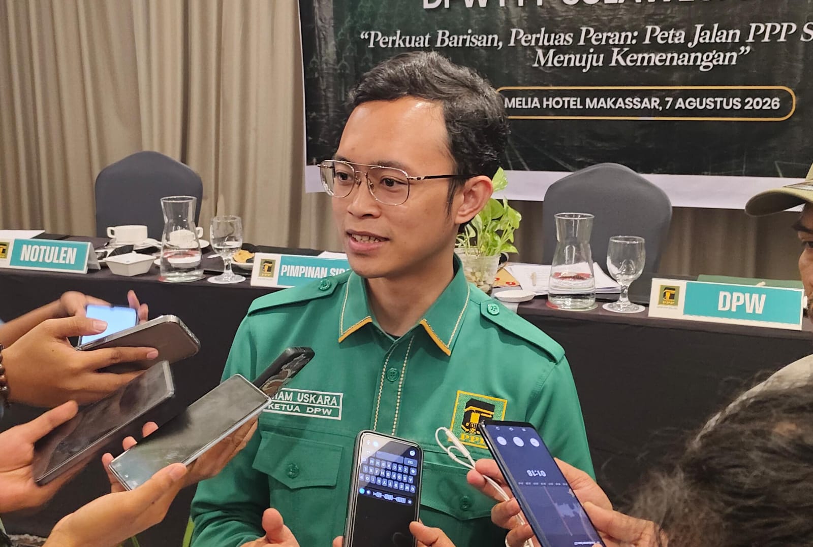 Ketua DPW PPP Sulawesi Selatan, Ilham Ari Fauzi usai Rapat Koordinasi Wilayah (Rakorwil) yang digelar di Hotel Melia Makassar, Jumat (7/8/2026).