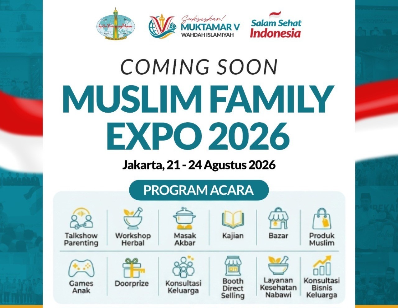 Muslim Family Expo 2026 akan digelar pada 21–24 Agustus 2026 di Asrama Haji Pondok Gede, Jakarta Timur.
