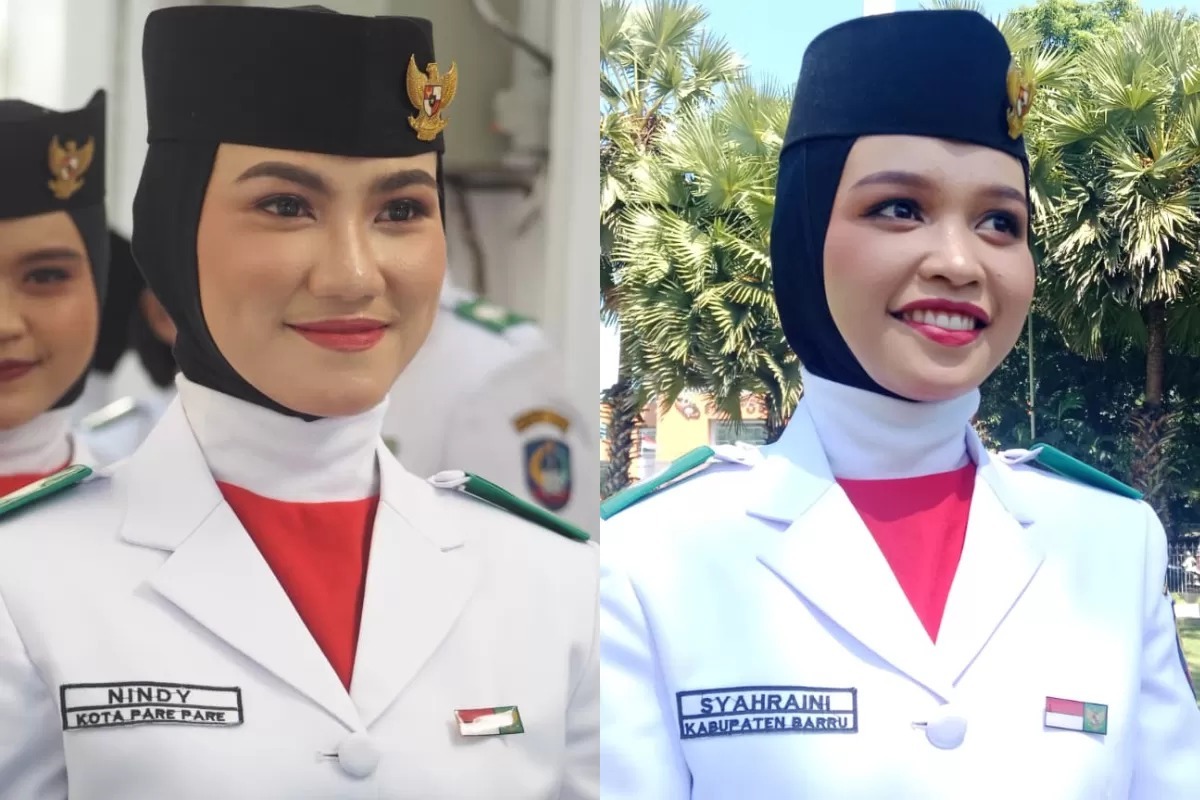 Nindy dan Syahraini, dua Paskibraka Sulsel 2026 yang dipercaya membawa baki di HUT RI ke-81 tingkat Provinsi Sulawesi.