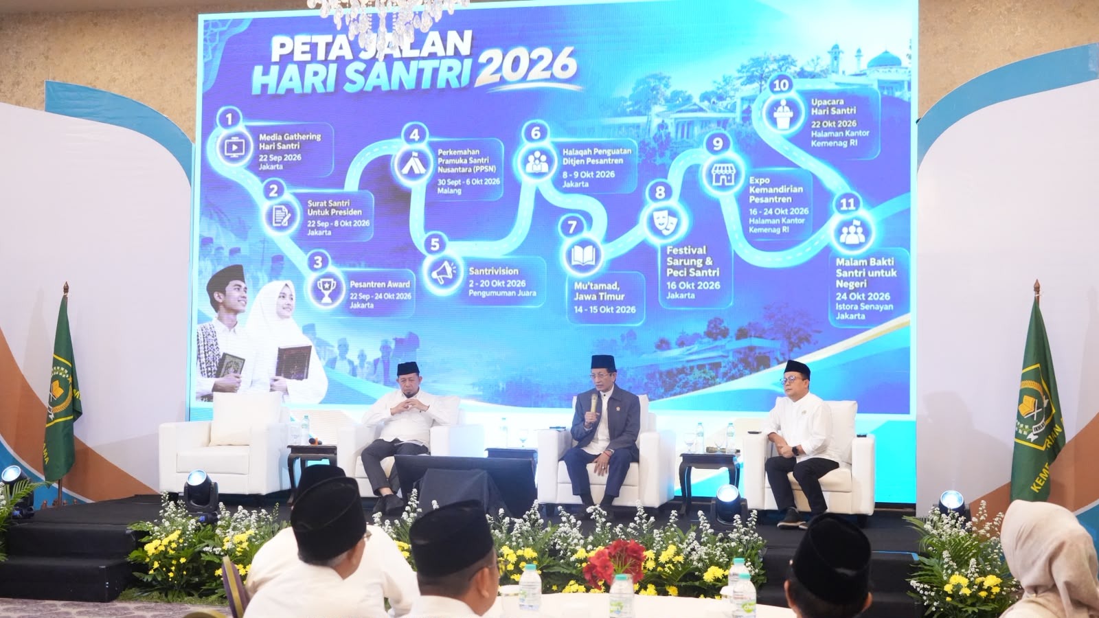 Kementerian Agama meluncurkan logo dan tema Hari Santri 2026. Mengusung tema “Santri Menguatkan Negeri Menuju Indonesia Emas”,