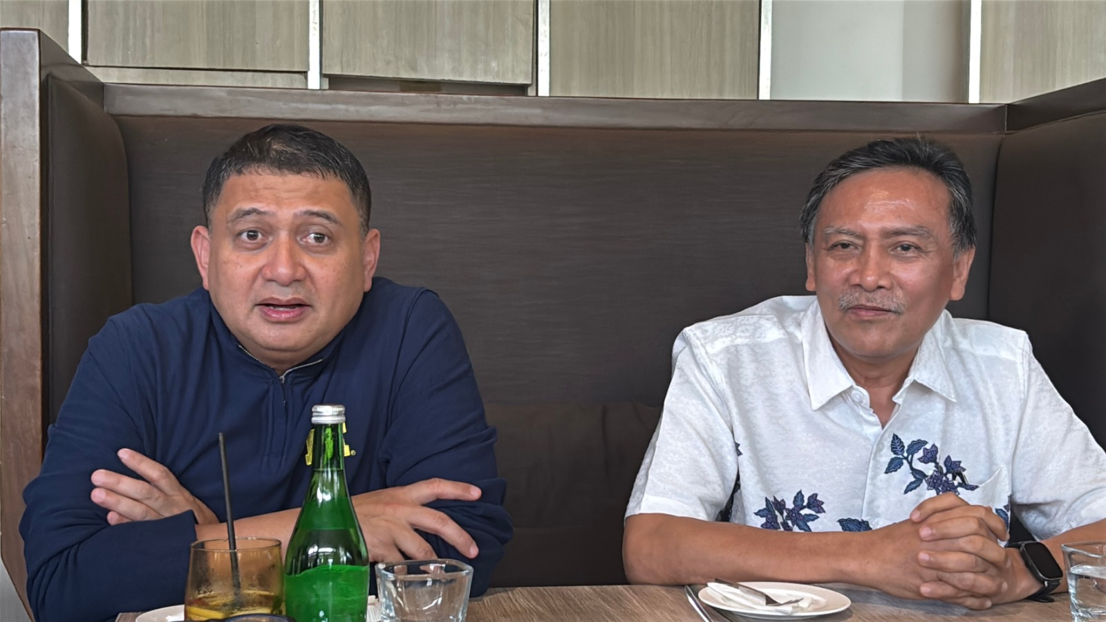 Wali Kota Makassar Munafri Arifuddin (Appi) dan Ketua Dewan Pakar DPP Partai Demokrat Andi Alfian Mallarangeng di Novotel Makassar, Sabtu (3/10/2026) sore.