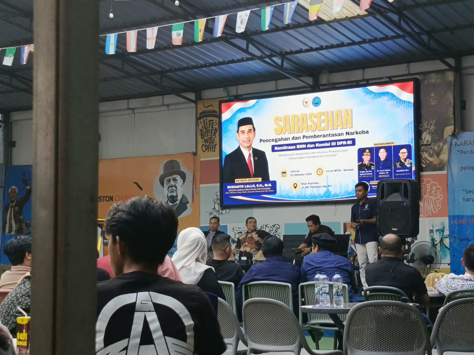 Kegiatan tersebut berlangsung di Rumah Aspirasi Rudianto Lallo, Jalan AP Pettarani, Makassar, Jumat (23/10/2026).